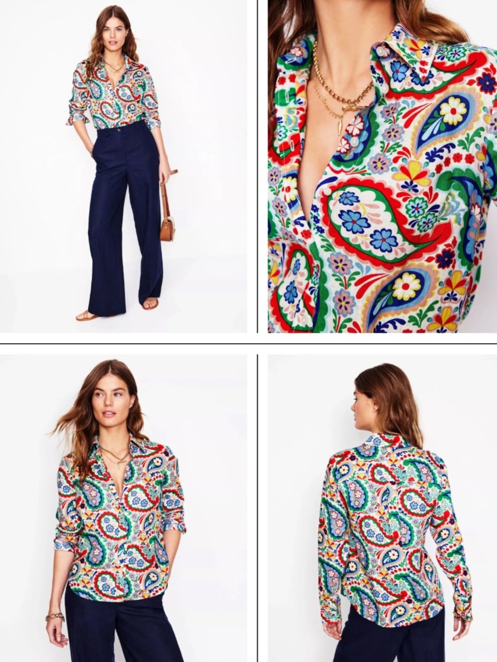 Boden Sienna Paisley Linen Button Down Shirt Top US 12